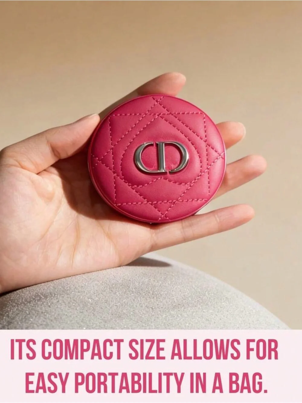 Dior Magenta Quilted Sheepskin Compact Mirror with Silver CD Logo